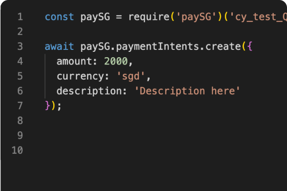This is a sample of the code needed to integrate a payment service